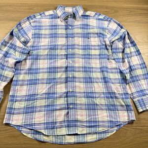 Vineyard Vines Shirt Men Large Classic Fit Trucker Plaid Blue Pink Lightweight